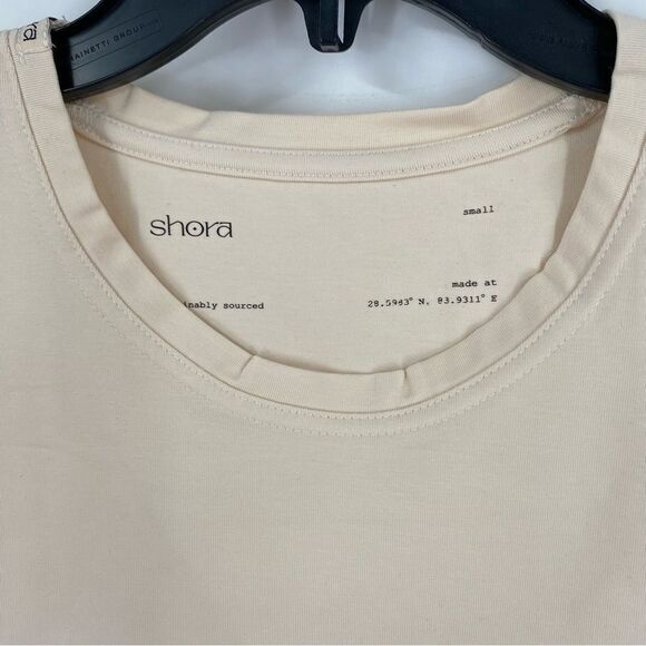 Shora Men’s Sustainably Source Short Sleeve Crew Neck Cream Basic Stretchy Tee S - Picture 2 of 3